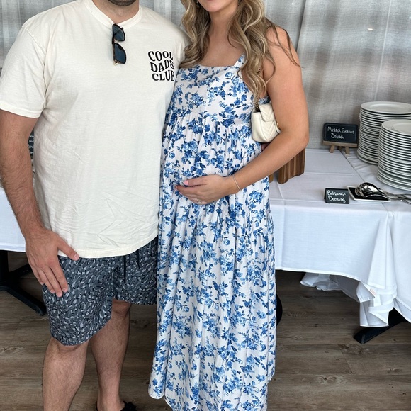 Pinkblush Blue Floral Square Neck Maternity Dress M - Picture 7 of 9